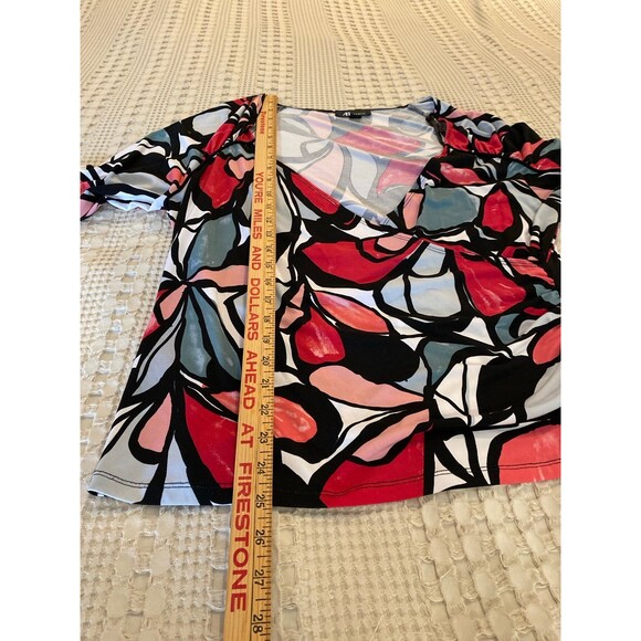 AB Studio Faux Wrap Blouse Plus Size XL Top Abstract Pattern Pink Gray + Stretch - Picture 11 of 12